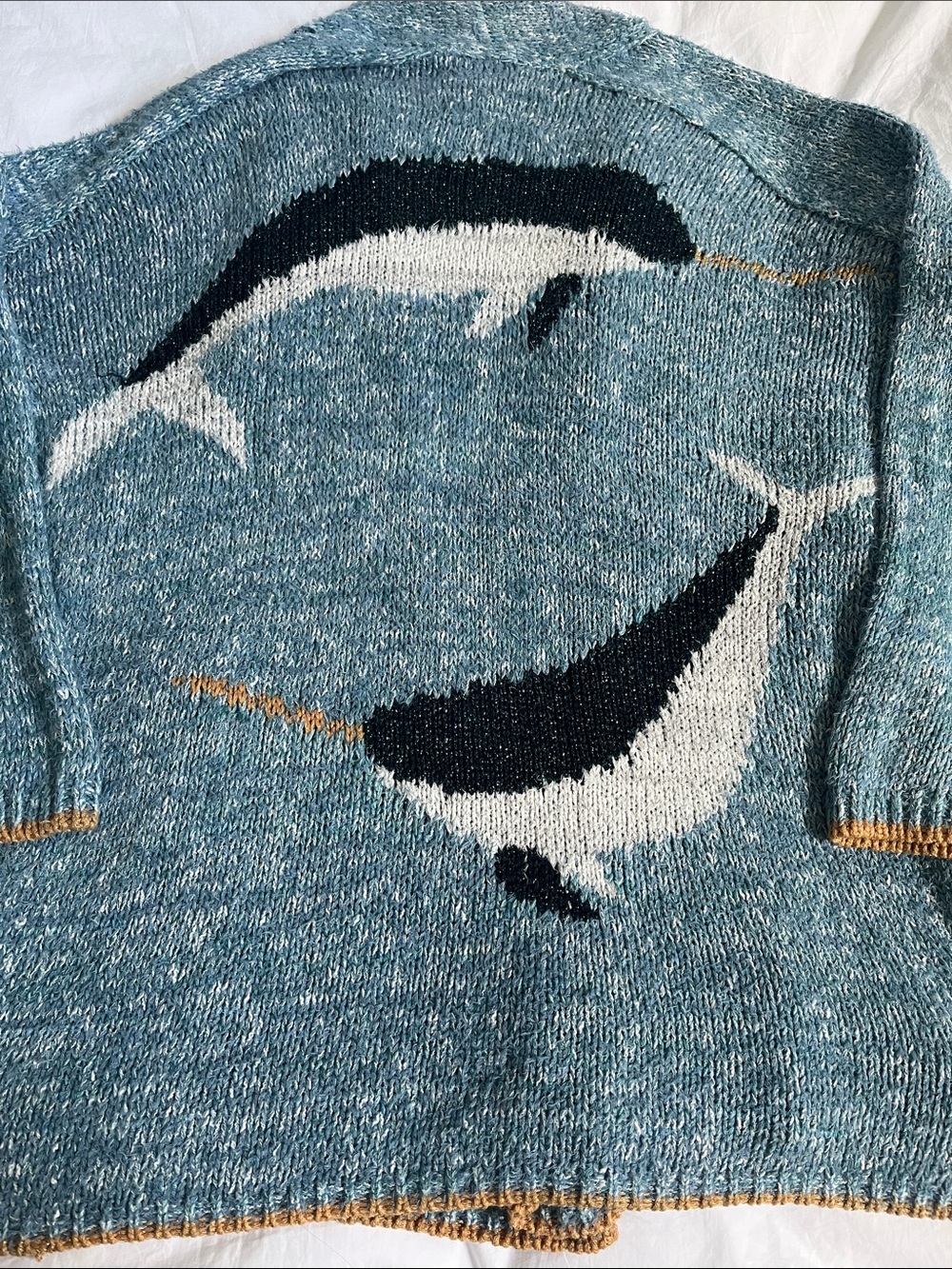 Anthropologie Narwhal Icon Cardigan Sweater blue beach coastal ocean layering